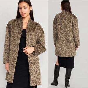 🔥NWT Old Navy Wool Blend Leopard Print Long-Line Cardigan Coat Sweater Mob Wife